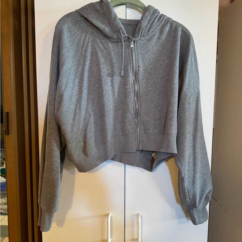 Hollister Gray Zip-Up Crop Hoodie